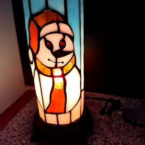 Tiffany Style Snowman Uplight Stained Glass Holiday Indoor Lamp 9.25" Tall.